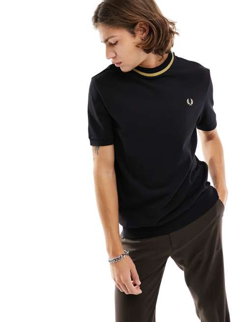 Black and gold fred perry cheap t shirt