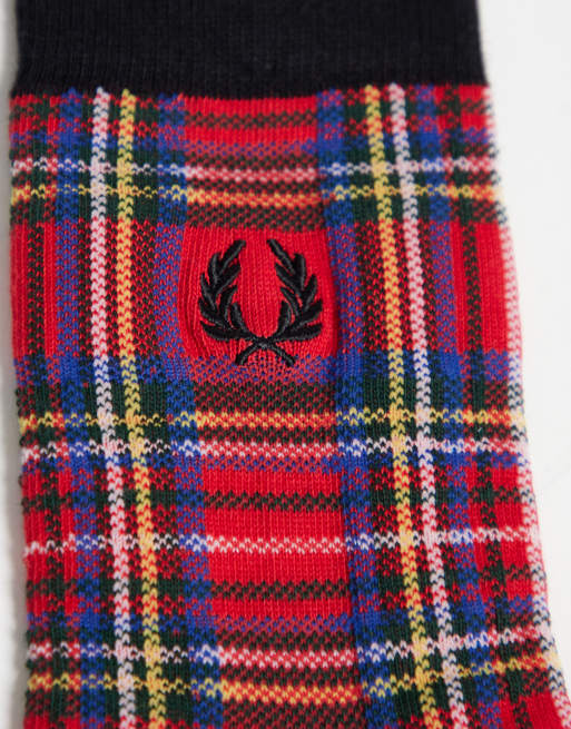 Fred Perry logo tartan socks in red, 3 of 3