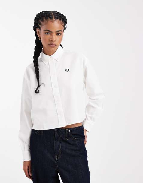 Fred Perry long sleeve button down logo shirt in white - view 1