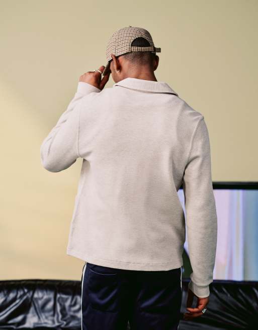Fred Perry long sleeve button through jersey jacket in off