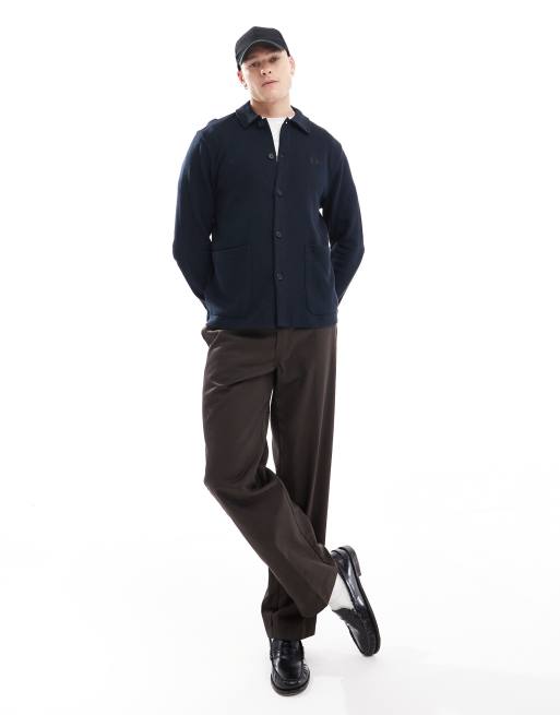 Fred Perry long sleeve button through polo shirt in navy blue jersey, 4 of 4