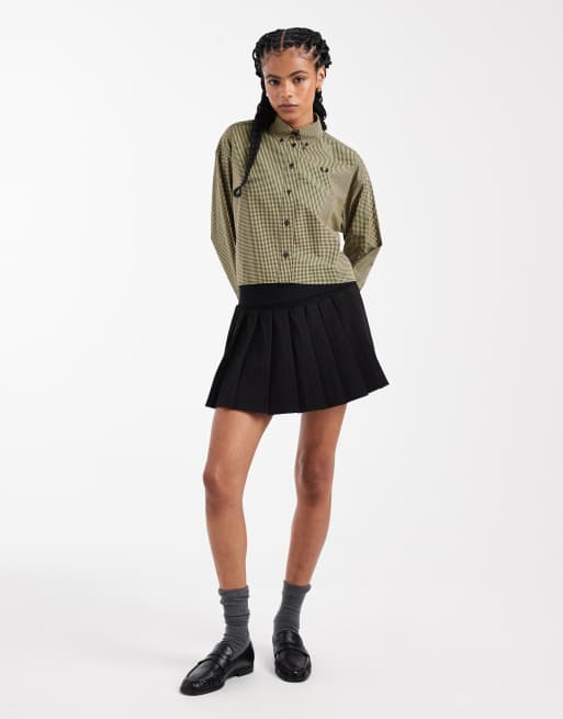 Fred Perry long sleeve checkerboard logo shirt in black/gold, 2 of 4