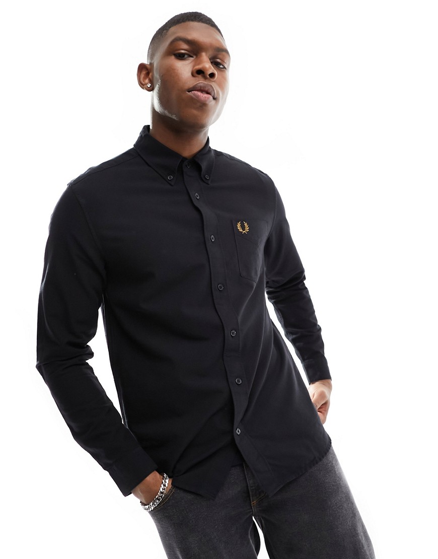 Fred Perry long sleeve oxford shirt in black
