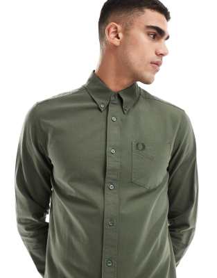 Fred Perry Fred Perry long sleeve oxford shirt in khaki green