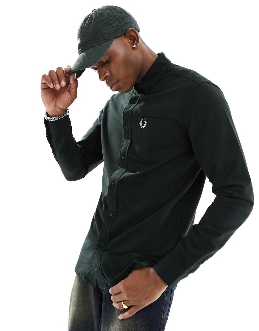 Fred Perry long sleeve oxford shirt in night green