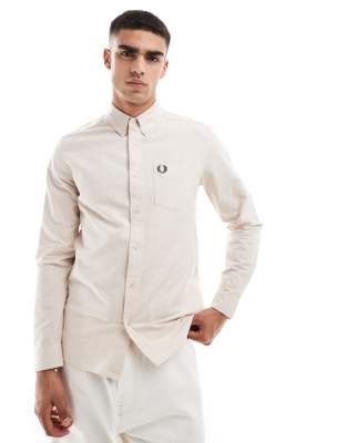 Fred Perry Fred Perry long sleeve oxford shirt in off white