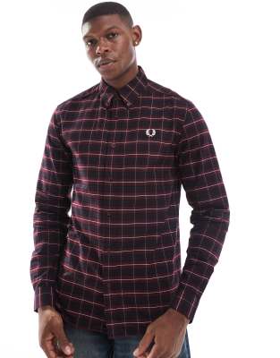 Fred Perry Fred Perry long sleeve oxford tartan check shirt in dark red