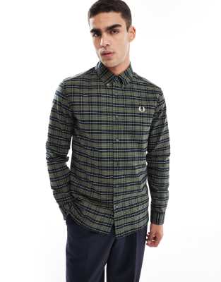 Fred Perry Fred Perry long sleeve oxford tartan check shirt in green