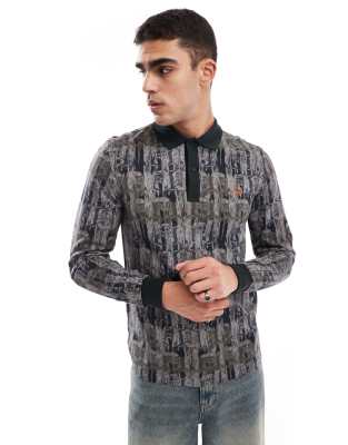 Fred Perry Fred Perry long sleeve polo shirt in all over forest camo print in green