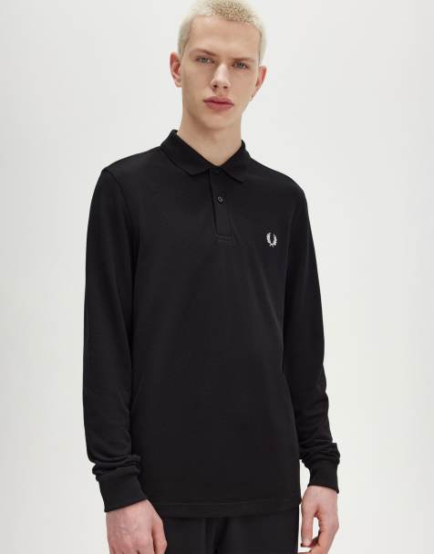 Fred Perry long sleeve polo shirt in black - view 1