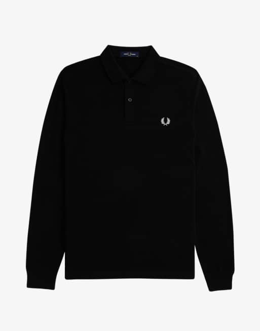 Fred Perry long sleeve polo shirt in black, 3 of 4