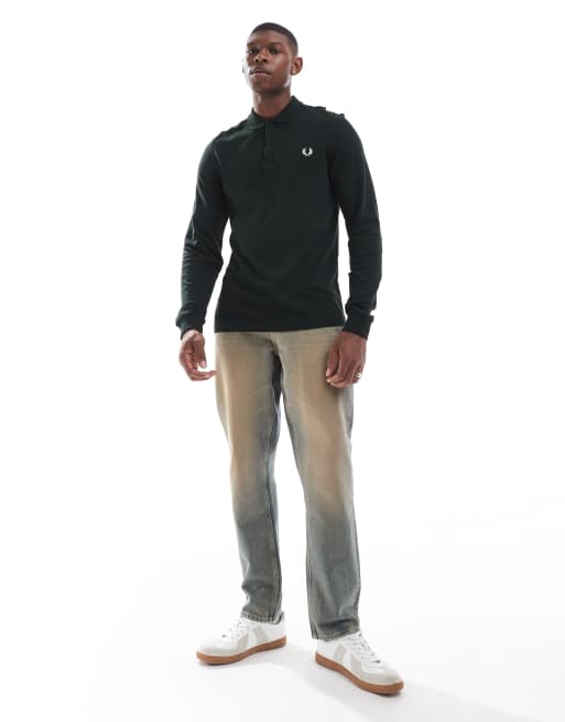 Fred Perry long sleeve polo shirt in forest green | ASOS