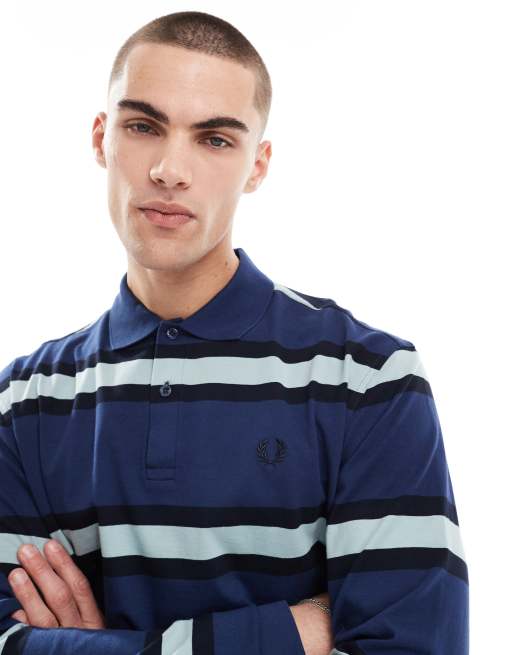 Fred Perry long sleeve polo shirt in navy with horizontal