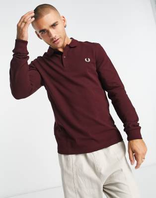 symbool Raadplegen achterzijde Fred Perry Long Sleeve Polo Shirt In Red | ModeSens