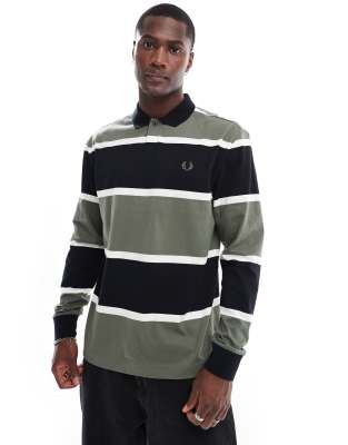 Fred Perry Fred Perry long sleeve polo shirt in thick green and black stripes