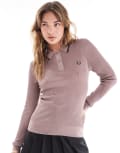 [Fred Perry] Fred Perry long sleeve ribbed knitted shirt in dusty pink 36 Pink
