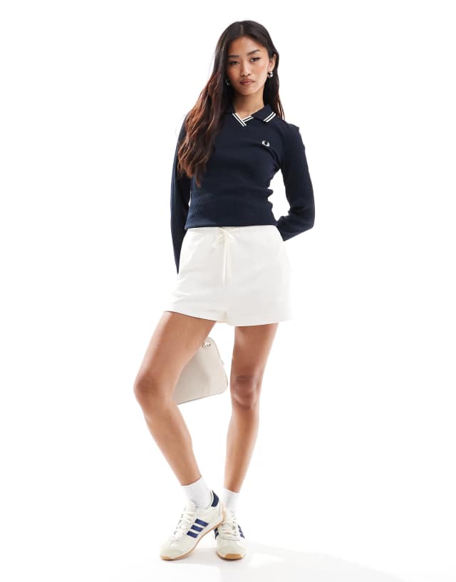 Fred Perry long sleeve ribbed polo shirt in navy | ASOS