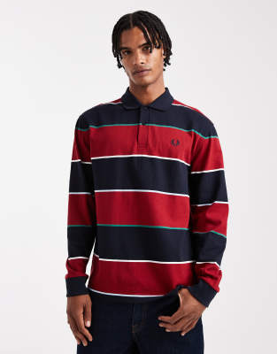 Fred Perry Long Sleeve Striped Polo Shirt In Multi