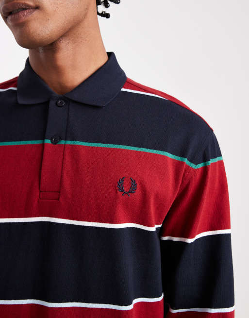 ◇FRED PERRY◇ Sport Striped Long Sleeve Polo Shirt X21 AFPM Jersey Stripe Polo Shirt - Light Ecru | Men's Polo Shirts
