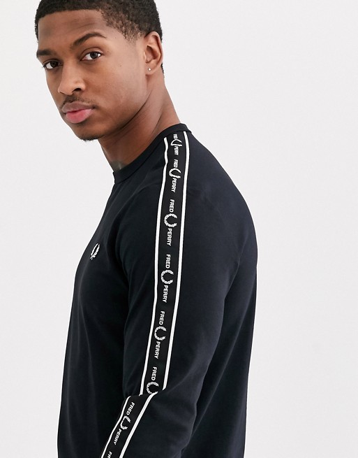 Fred Perry long sleeve t-shirt with side taping in black