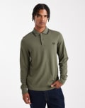 [Fred Perry] Fred Perry long sleeve tipped polo shirt in khaki-Green XL KHAKI
