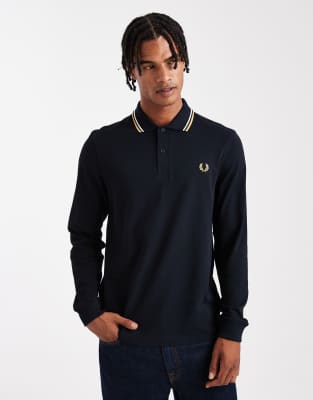 Fred Perry Fred Perry long sleeve tipped polo shirt in navy