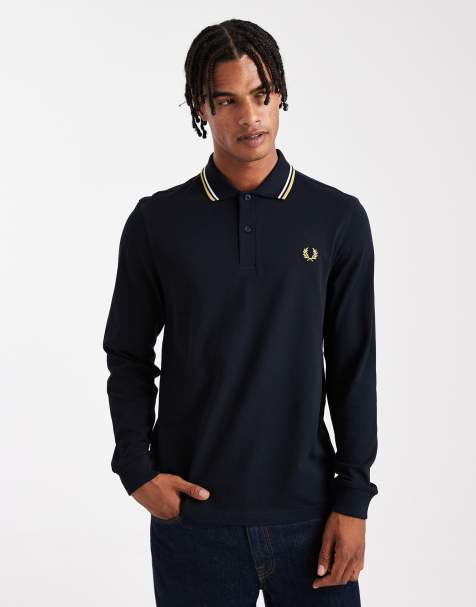 Fred Perry long sleeve tipped polo shirt in navy - view 1