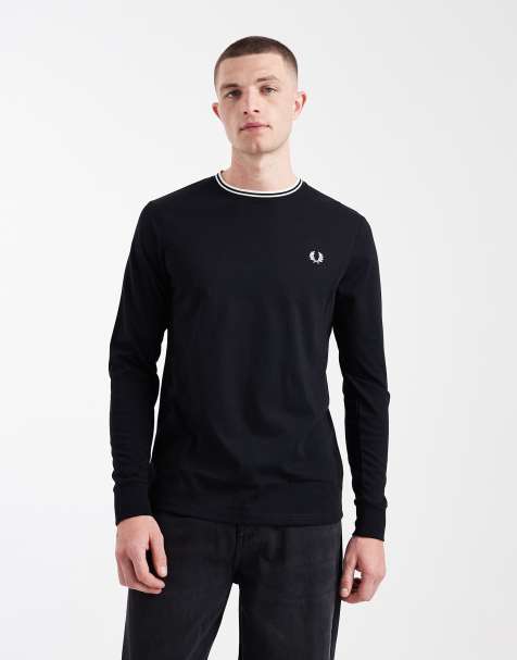 Fred Perry long sleeve twin tipped logo t-shirt in black - view 1