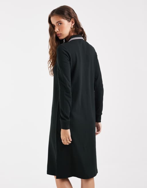 Fred Perry long sleeve twin tipped polo dress in black with pink tipping, 4 of 4