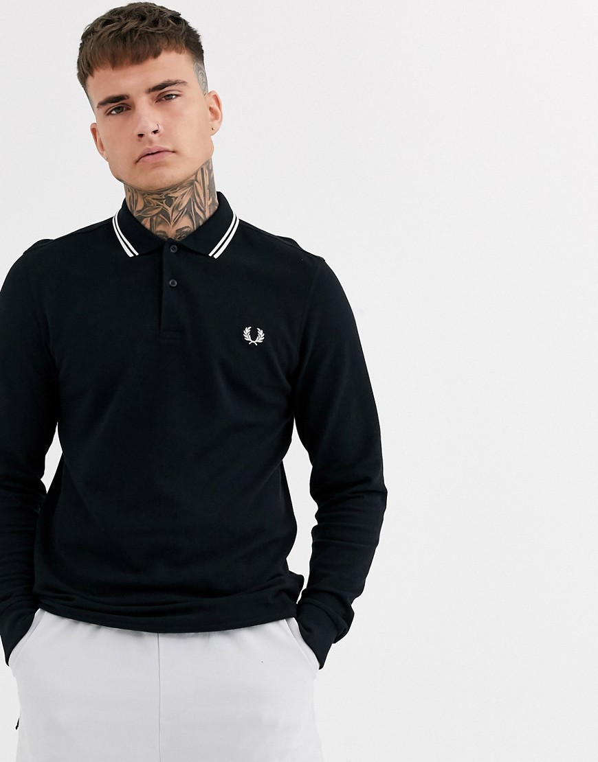 Fred Perry long sleeve twin tipped polo shirt in black