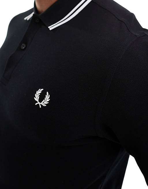  Fred Perry long sleeve twin tipped polo shirt in black 