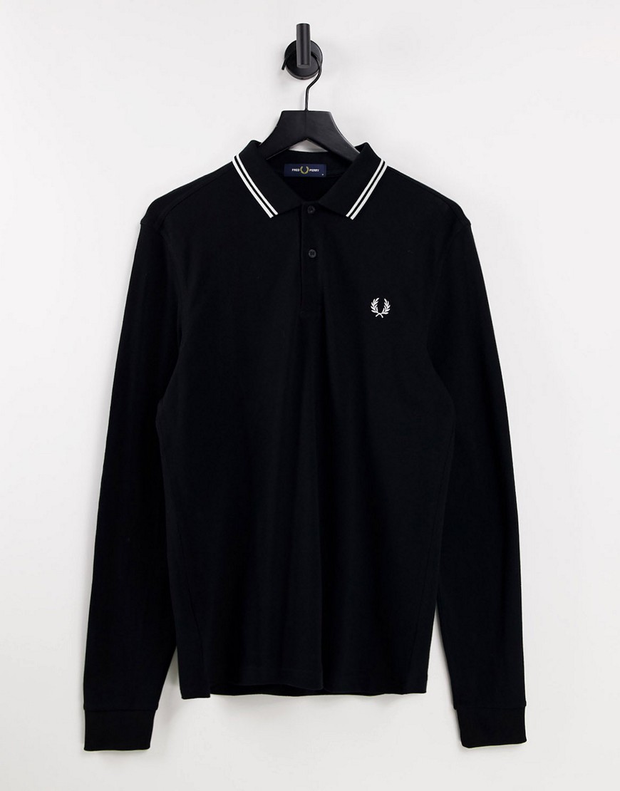 Fred Perry Long Sleeve Twin Tipped Polo Shirt In Black