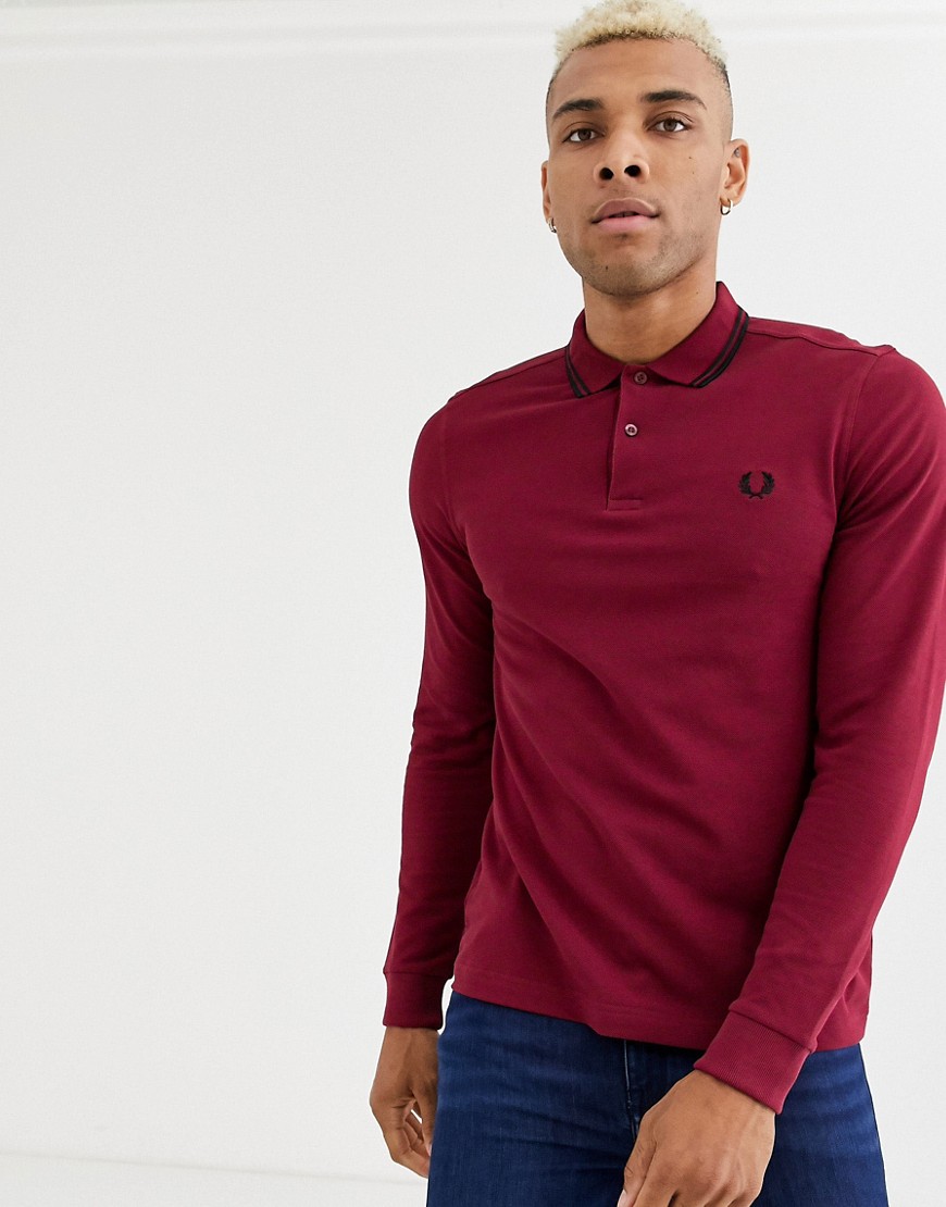 Fred Perry long sleeve twin tipped polo shirt in burgundy