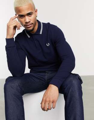 Fred Perry long sleeve twin tipped polo shirt in navy