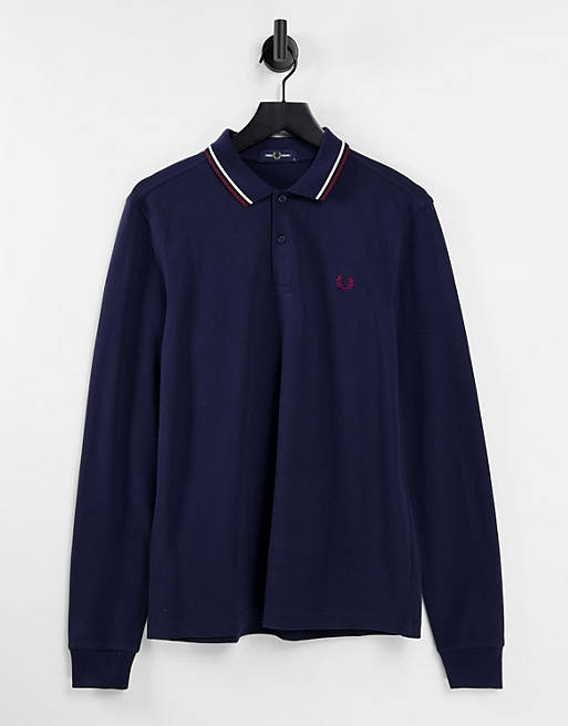 Fred Perry long sleeve twin tipped polo shirt in navy