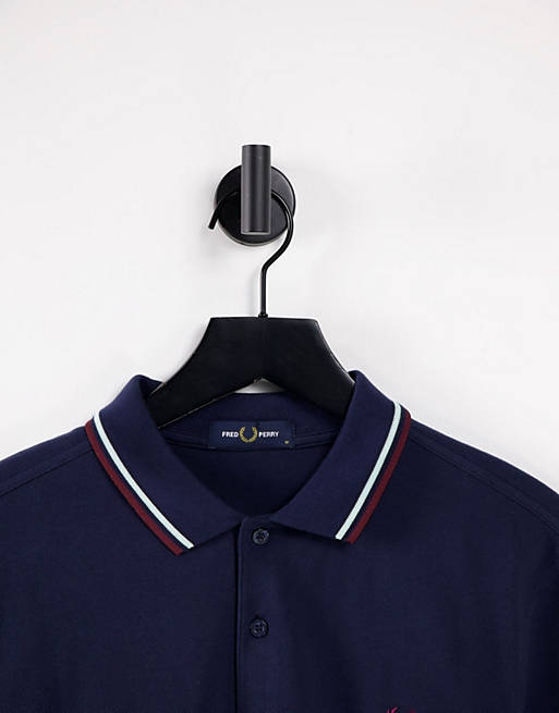 Men Fred Perry long sleeve twin tipped polo shirt in navy 