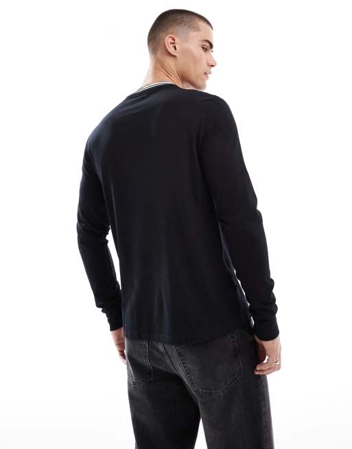Fred Perry long sleeve twin tipped t-shirt in black | ASOS