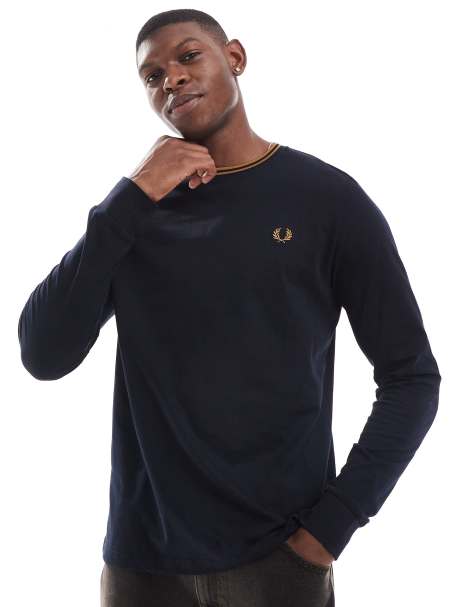 Fred Perry long sleeve twin tipped t-shirt in navy - view 1