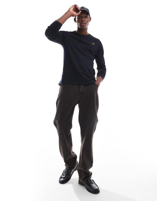 Fred Perry long sleeve twin tipped t-shirt in navy | ASOS