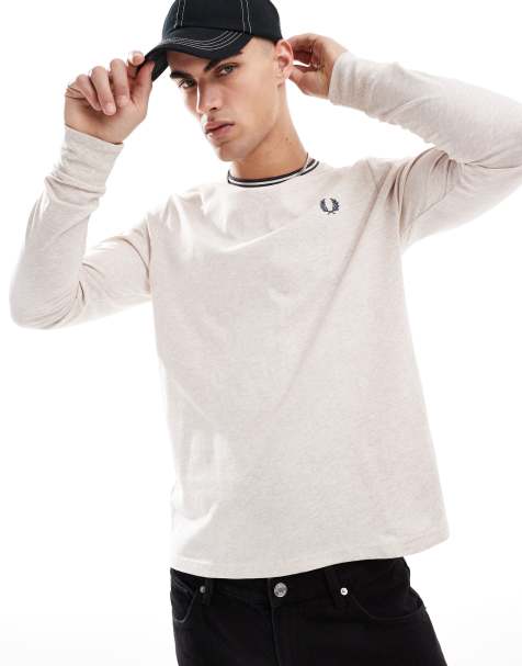 Fred Perry long sleeve twin tipped t-shirt in oatmeal marl - view 1