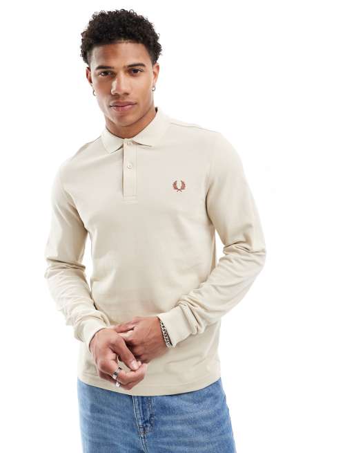 Fred Perry long sleeved polo shirt in light beige ASOS