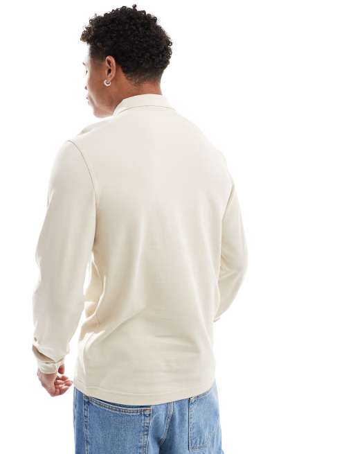 Fred Perry long sleeved polo shirt in light beige | ASOS