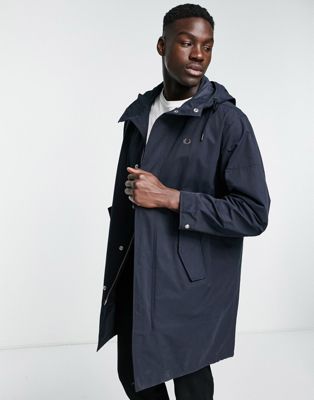 Fred Perry longline shell parka in navy - ASOS Price Checker