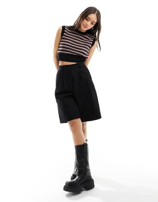 ■FRED PERRY■ Womens Longline Twill Shorts Black AFPF241710 Fred Perry longline twill shorts in black | ASOS