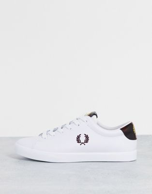 Fred Perry lottie leather trainers in white and burgundy