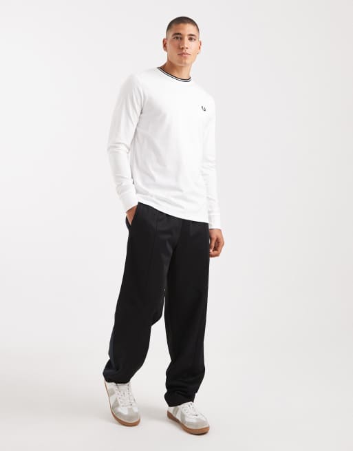 Fred Perry - Maglietta a maniche lunghe bianca con doppia riga a contrasto, 2 di 5