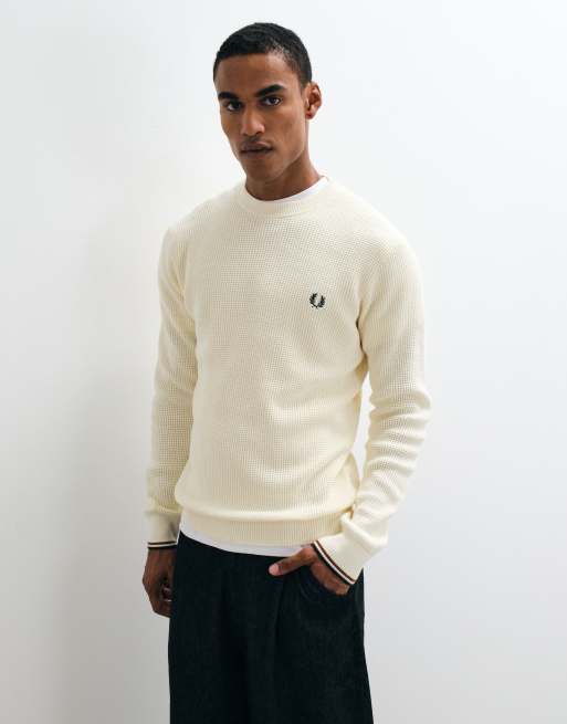 Fred Perry maglione a nido d'ape ecru, 2 di 5