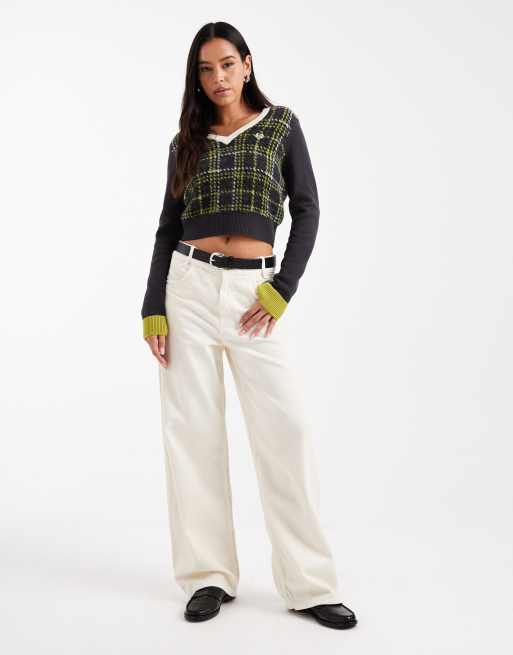 Fred Perry - Maglione a quadri scozzesi color grigio scuro con scollo a V, 4 di 4