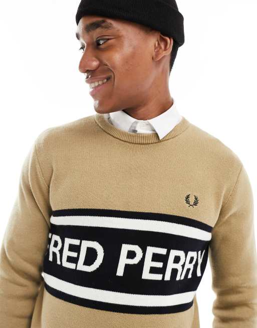 Fred Perry Maglione beige con logo grande ASOS