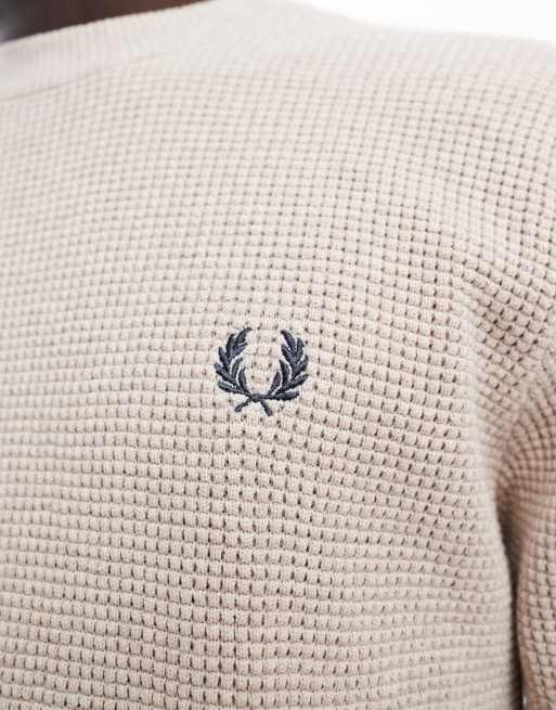 Fred Perry - Maglione in maglia bianco sporco a nido d'ape, 3 di 4
